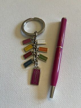 Coach Vintage Multicolor Logo Tag Keychain and Coach Pen